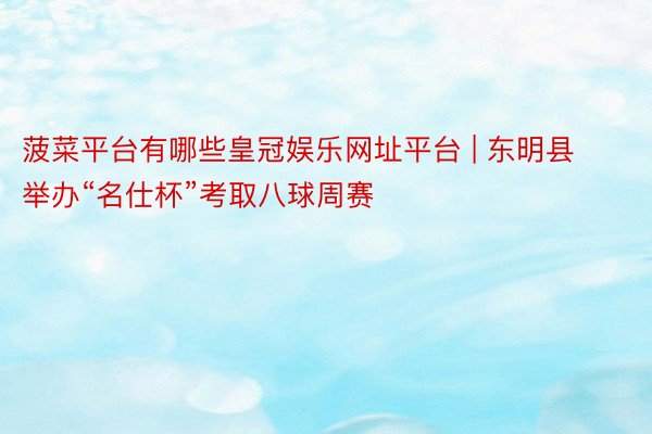 菠菜平台有哪些皇冠娱乐网址平台 | 东明县举办“名仕杯”考取八球周赛