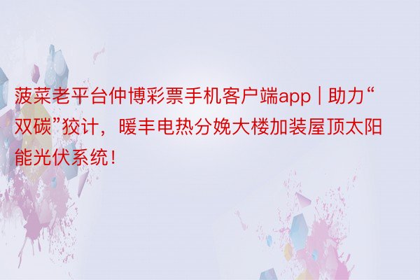 菠菜老平台仲博彩票手机客户端app | 助力“双碳”狡计，暖丰电热分娩大楼加装屋顶太阳能光伏系统！